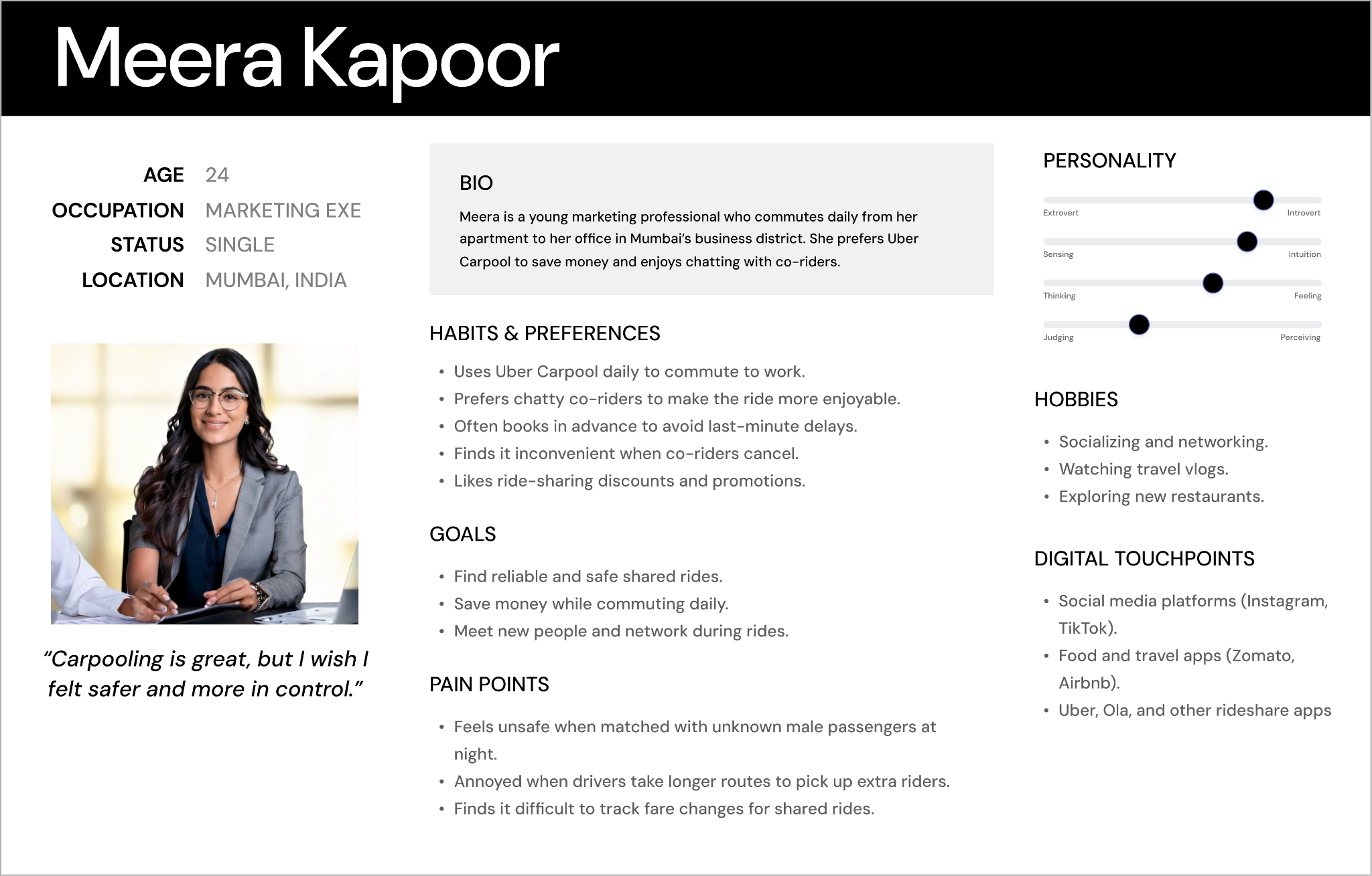 User Personas - Uber Carpooling